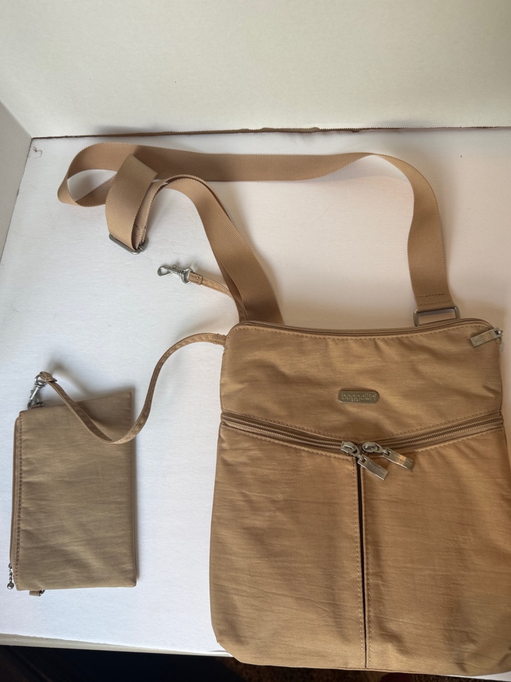 Baggallini Tan Crossbody Bag with Removable Pouch